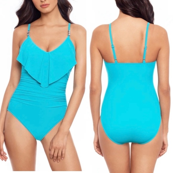 NWT Magicsuit Size 12 Blue Malibu Teal One Piece Swimsuit V-neck Underwire - Picture 1 of 5